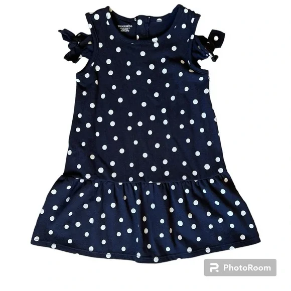 NWOT Toughskins girls navy white polka dot dress 5 - Picture 1 of 4